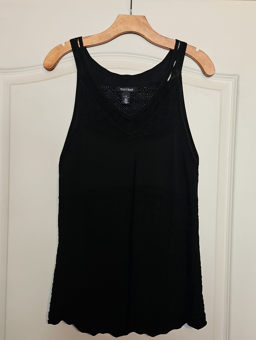 White House Black Market Black Sleeveless Crochet-Detail Tank Top